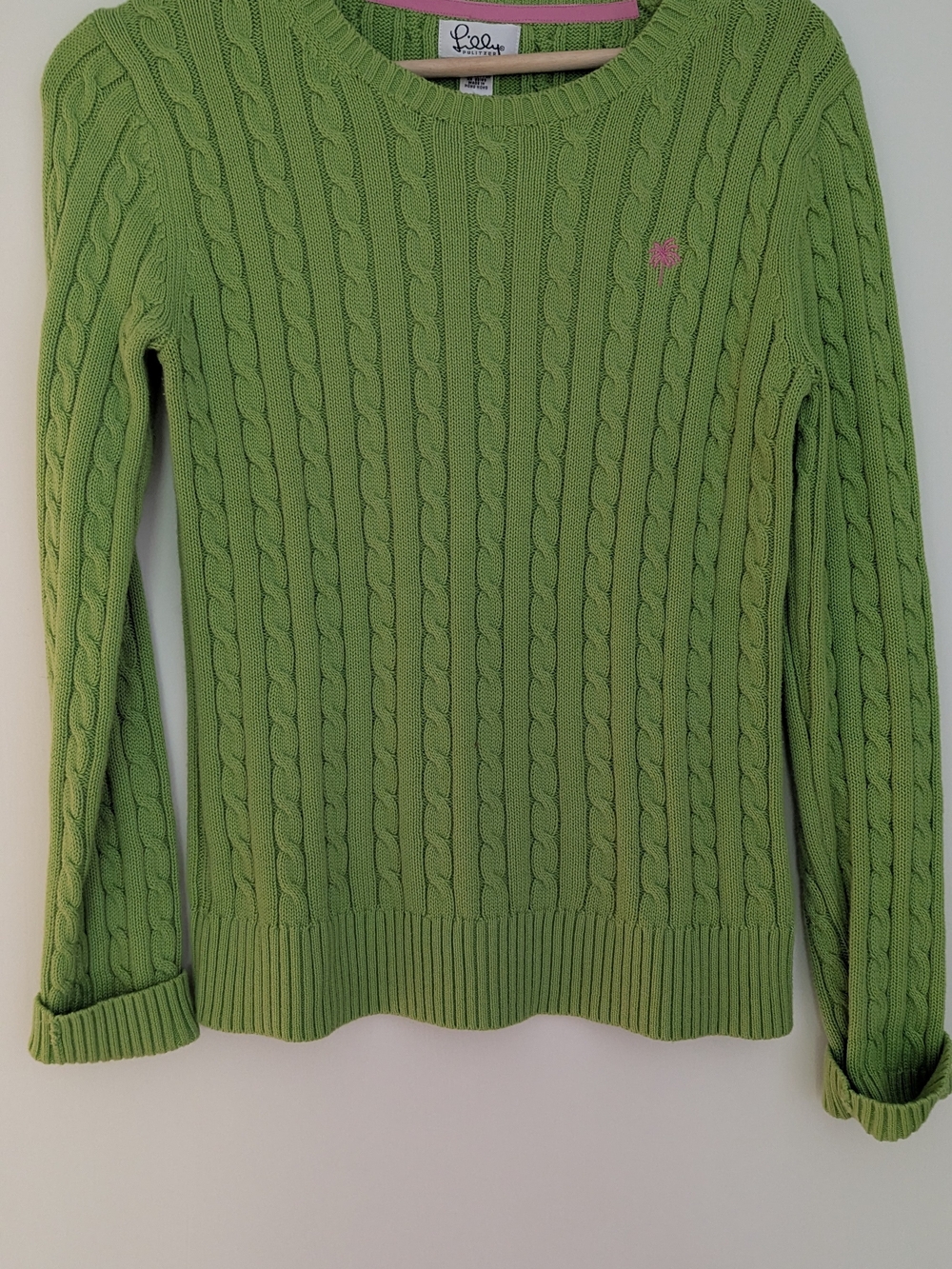 Lilly Pulitzer Lime Green Cable Knit Crewneck Sweater Size Small